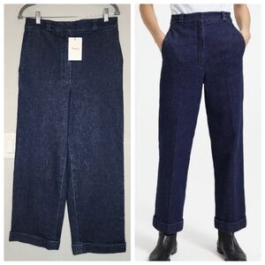 NWT Theory Structured Denim Straight Cuff Pant Jeans Size 8 Darkwash